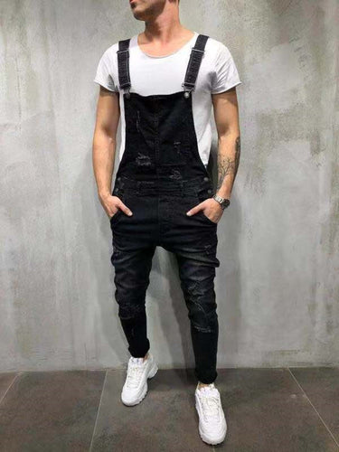 High Quality Men's Ripped Jeans Jumpsuits Hi Street Distressed Denim Bib Overalls For Man Suspender Pants Size XXXL Denim Pants