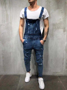 High Quality Men's Ripped Jeans Jumpsuits Hi Street Distressed Denim Bib Overalls For Man Suspender Pants Size XXXL Denim Pants