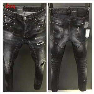 Mens Jeans Men Short Jeans Stylish Ripped Jeans Moto&Biker Skinny Short Jeans Men Straight Denim Zipper Fly Knee Length