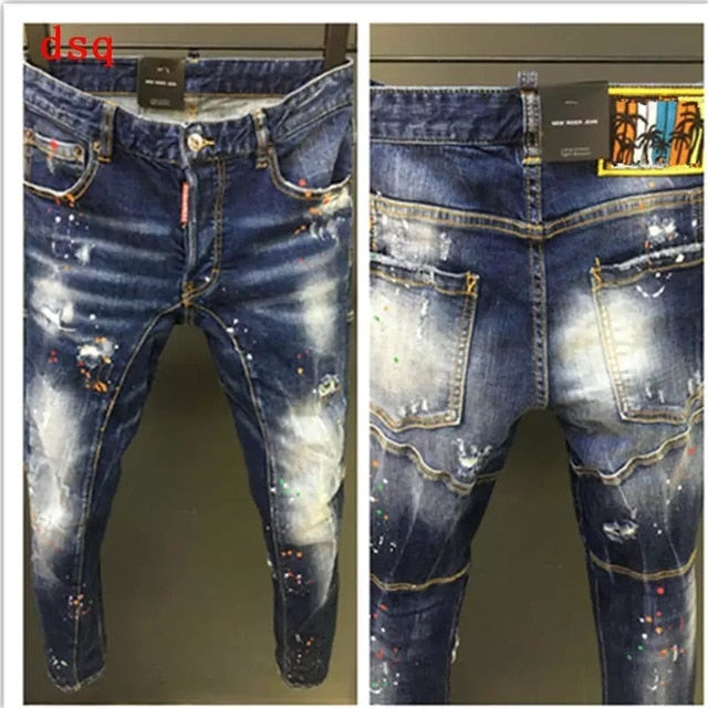 Mens Jeans Men Short Jeans Stylish Ripped Jeans Moto&Biker Skinny Short Jeans Men Straight Denim Zipper Fly Knee Length