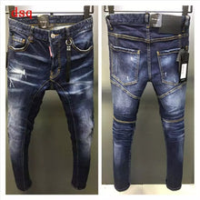 Charger l&#39;image dans la galerie, Mens Jeans Men Short Jeans Stylish Ripped Jeans Moto&amp;Biker Skinny Short Jeans Men Straight Denim Zipper Fly Knee Length