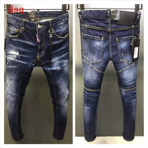 Mens Jeans Men Short Jeans Stylish Ripped Jeans Moto&Biker Skinny Short Jeans Men Straight Denim Zipper Fly Knee Length