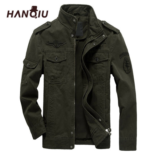 HANQIU Brand M-6XL Bomber Jacket Men Military Clothing 2019 Spring Autumn Male Coat Solid Loose Army Military Jacket