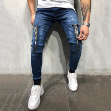 Charger l&#39;image dans la galerie, Vintage Ripped Jeans Men Zipper Letter Print Skinny Denim Pants Classic Cowboy Hip Pop Slim Fit Destroyed Jeans Pencil Pants D40