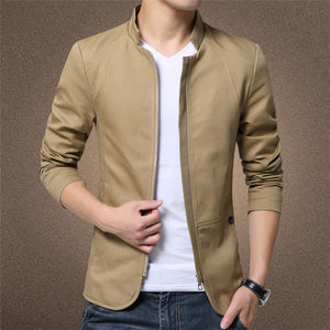 Autumn Cotton Jacket Men Slim Casual Baseball Jackets For Men Stand Collar With Zipper Coat Homme Fashion Men Clothing M-