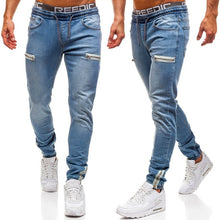 Charger l&#39;image dans la galerie, Vintage Ripped Jeans Men Zipper Letter Print Skinny Denim Pants Classic Cowboy Hip Pop Slim Fit Destroyed Jeans Pencil Pants D40