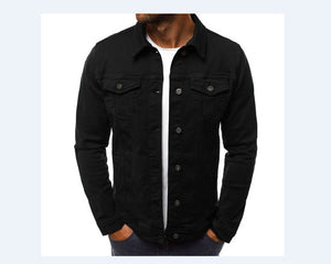 New Men's Solid Casual Slim Denim Jacket Coat Long Sleeve Slim Fit Classic Retro Vintage Black Blue Washed