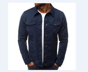 New Men's Solid Casual Slim Denim Jacket Coat Long Sleeve Slim Fit Classic Retro Vintage Black Blue Washed