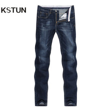 Charger l&#39;image dans la galerie, KSTUN Men&#39;s Jeans 2019 Summer Denim Pants Slim Straight Dark Blue Regular Fit Leisure Long Trousers Famous Brand Jean Men Hombre