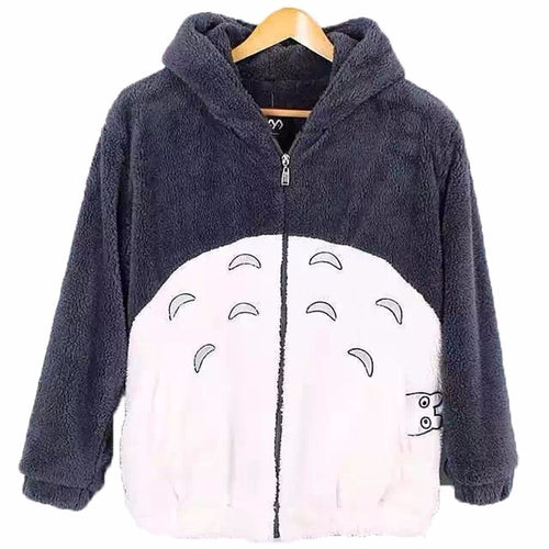 Anime Totoro jacket Autumn Winter men women Double flannel warm Plush hooded coat Couple cosplay Fleece outerwear With Ear S-6XL