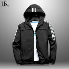 Charger l&#39;image dans la galerie, Men Casual Hooded Jackets Autumn Thin Coat Slim Fit Men&#39;s Striped Jackets Zipper Hoodies Windbreaker Tracksuit Streetwear Bomber