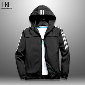 Men Casual Hooded Jackets Autumn Thin Coat Slim Fit Men's Striped Jackets Zipper Hoodies Windbreaker Tracksuit Streetwear Bomber