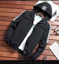 Charger l&#39;image dans la galerie, Men Casual Hooded Jackets Autumn Thin Coat Slim Fit Men&#39;s Striped Jackets Zipper Hoodies Windbreaker Tracksuit Streetwear Bomber