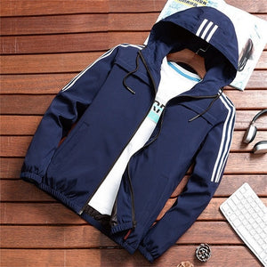 Men Casual Hooded Jackets Autumn Thin Coat Slim Fit Men's Striped Jackets Zipper Hoodies Windbreaker Tracksuit Streetwear Bomber