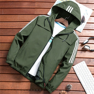 Men Casual Hooded Jackets Autumn Thin Coat Slim Fit Men's Striped Jackets Zipper Hoodies Windbreaker Tracksuit Streetwear Bomber