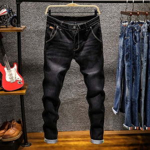 Spring Autu New Men's Elastic Cotton Stretch Jeans Pants Loose Fit Denim Trousers Men's Brand Fashion Wear and washed jean pants