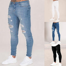 Charger l&#39;image dans la galerie, Oeak Mens Solid Color  Jeans 2019 New Fashion Slim  Pencil Pants Sexy Casual Hole Ripped Design Streetwear