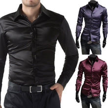 Charger l&#39;image dans la galerie, Men Long Sleeve Casual Shirt Luxury Wedding Silk-Like Satin  Shirt Tops 2019 Men Brand Clothing Camisa Masculina