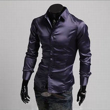 Charger l&#39;image dans la galerie, Men Long Sleeve Casual Shirt Luxury Wedding Silk-Like Satin  Shirt Tops 2019 Men Brand Clothing Camisa Masculina