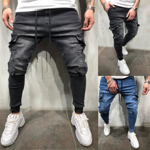 Men Stretchy Multi-pocket Skinny Jeans men pocket zipper pencil Pants  2019 fashion jeans Casual Trousers Hip hop sweatpants