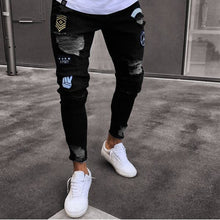 Charger l&#39;image dans la galerie, 2019 Men&#39;s Stretchy Ripped Skinny Biker Jeans Destroyed Slim Fit Denim Pants Mens Elastic Waist Harem Pants Men Jogger S-4XL