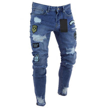 Charger l&#39;image dans la galerie, 2019 Men&#39;s Stretchy Ripped Skinny Biker Jeans Destroyed Slim Fit Denim Pants Mens Elastic Waist Harem Pants Men Jogger S-4XL