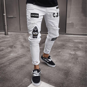 2019 Men's Stretchy Ripped Skinny Biker Jeans Destroyed Slim Fit Denim Pants Mens Elastic Waist Harem Pants Men Jogger S-4XL