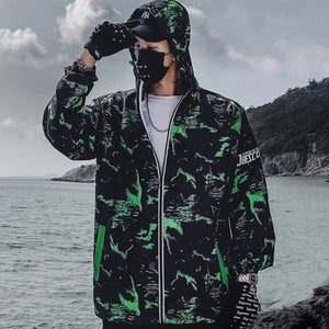 Dragon Bomber Jacket Men Outwear Streetwear Hip Hop Baseball Jacket Hooded Thin Windbreaker Jackets Fashion Patchwork Clothes