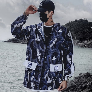 Dragon Bomber Jacket Men Outwear Streetwear Hip Hop Baseball Jacket Hooded Thin Windbreaker Jackets Fashion Patchwork Clothes