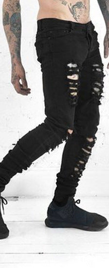 REPPUNK 2019 New Streetwear Fashion Quality Men Black Skinny Slim Fit Jeans Male Ripped Destroyed Holes Casual Denim Pants