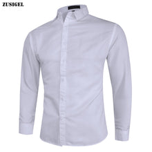 Charger l'image dans la galerie, ZUSIGEL 2019 Smart Casual Solid Long Sleeve White Shirt Men Single Breasted Collar Slim Fit Shirt Youth Fashion Mens Shirts