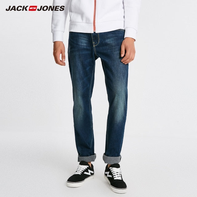 Jack Jones Men Warm Cotton Solid Straight Denim Trousers Biker Jeans | 218432505