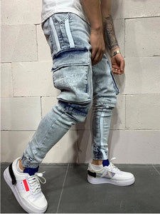 Men Clothes Hip Hop Sweatpants Skinny Motorcycle Denim Pants Zipper Designer Black Jeans Mens Casual Men Jeans Trousers