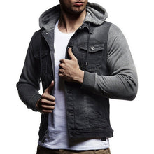 Charger l&#39;image dans la galerie, MJARTORIA  2019 New Denim Jacket Men Hooded Sportswear Outdoors Casual Fashion Jeans Jackets Hoodies Cowboy Mens Jacket Coat