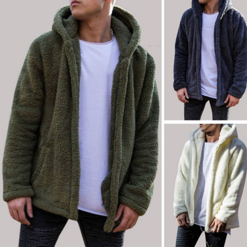 New Fashion Men Winter Warm Teddy Bear Long Sleeve Fleece Jackets Oversize Outwear Coats With Pockets Streetwear