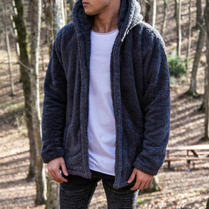 New Fashion Men Winter Warm Teddy Bear Long Sleeve Fleece Jackets Oversize Outwear Coats With Pockets Streetwear