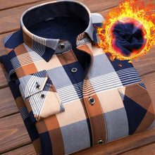 Charger l'image dans la galerie, Winter Thick Velvet Dress Shirt For Men Casual Long Sleeve Plaid Warm Fleece Lining Shirts Fashion Soft Flannel Plus Size L-4XL
