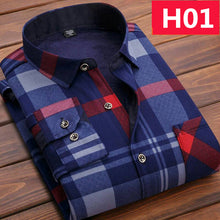 Charger l'image dans la galerie, Winter Thick Velvet Dress Shirt For Men Casual Long Sleeve Plaid Warm Fleece Lining Shirts Fashion Soft Flannel Plus Size L-4XL
