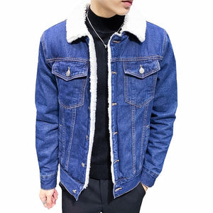 Winter plus velvet denim jacket male lamb hair thick denim jacket jacket warm wool men's denim jacket loose large size 6XL