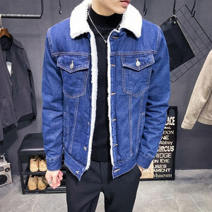 Winter plus velvet denim jacket male lamb hair thick denim jacket jacket warm wool men's denim jacket loose large size 6XL