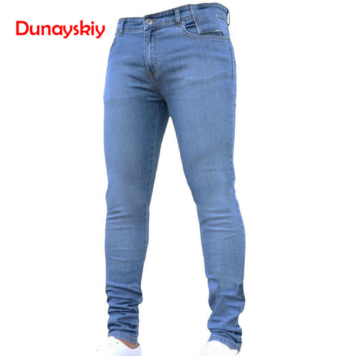 New Fashion Men's Casual Stretch Skinny Jeans Trousers Tight Pants Solid Black Blue Color Jeans Men Brand Mens Designer Jeans