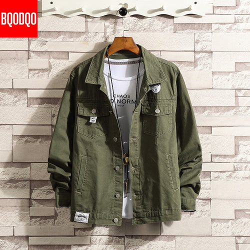 Black Cotton Autumn Jackets Men Streetwear Preppy Style Jacket Male Fashion Japanese Army Green Hip Hop Slim Fit Military Coat