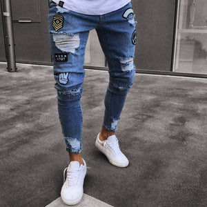 Long Pencil Pants Ripped Jeans Slim Spring Hole 2018 Men's Fashion Thin Skinny Jeans for Men Hiphop Trousers Clothes Clothing