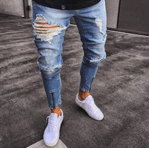 Long Pencil Pants Ripped Jeans Slim Spring Hole 2018 Men's Fashion Thin Skinny Jeans for Men Hiphop Trousers Clothes Clothing