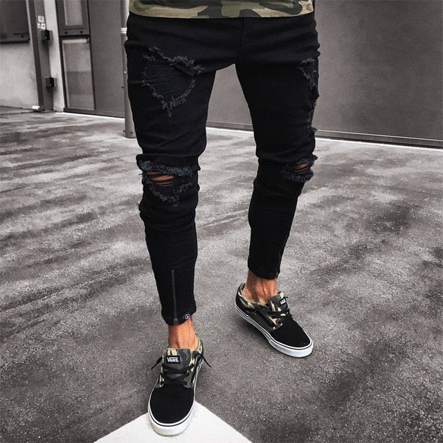 Long Pencil Pants Ripped Jeans Slim Spring Hole 2018 Men's Fashion Thin Skinny Jeans for Men Hiphop Trousers Clothes Clothing