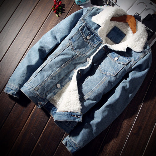 Men Jacket and Coat Trendy Warm Fleece Denim Jacket 2018 Winter Fashion Mens Jean Jacket Outwear Male Cowboy