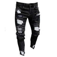 Charger l&#39;image dans la galerie, 3 Styles Men Stretchy Ripped Skinny Biker Embroidery Print Jeans Destroyed Hole Taped Slim Fit Denim Scratched High Quality Jean