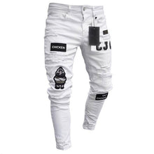 Charger l&#39;image dans la galerie, 3 Styles Men Stretchy Ripped Skinny Biker Embroidery Print Jeans Destroyed Hole Taped Slim Fit Denim Scratched High Quality Jean