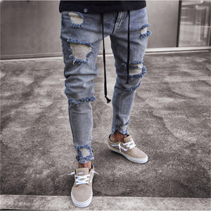 2019 Men Stylish Ripped Jeans Pants Biker Skinny Slim Straight Frayed Denim Trousers Fashion skinny jeans men Clothes