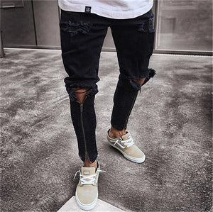 2019 Men Stylish Ripped Jeans Pants Biker Skinny Slim Straight Frayed Denim Trousers Fashion skinny jeans men Clothes